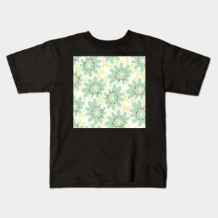 Fun flowerpower pattern in retro style, yellow , turquoise , white Kids T-Shirt